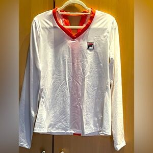 Fila Athletic/Workout White and Orange Long Sleeve Top
